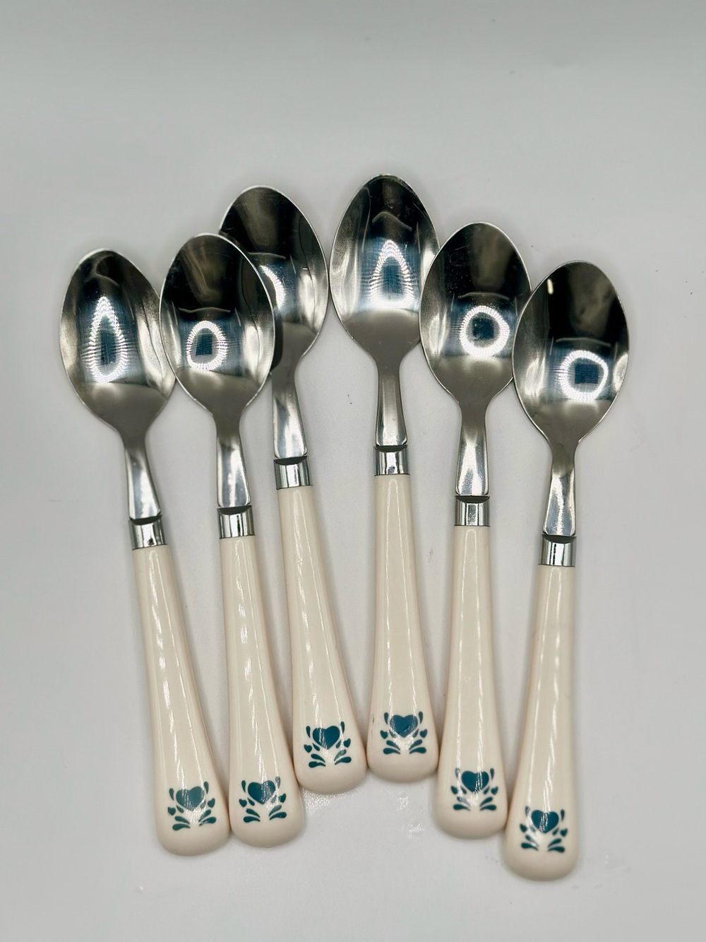 Corelle Coordinates BLUE HEARTS Dinner Spoon Silverware Flatware x6 Stainless